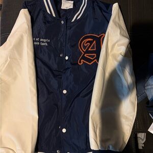 Angels Blue and White Varsity Jacket with Ribbed Collar